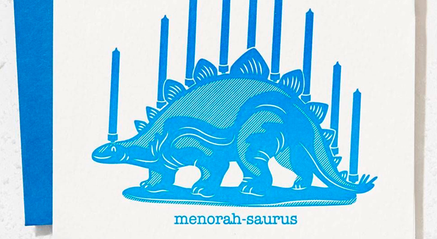 Menorah-saurus Hanukkah cards