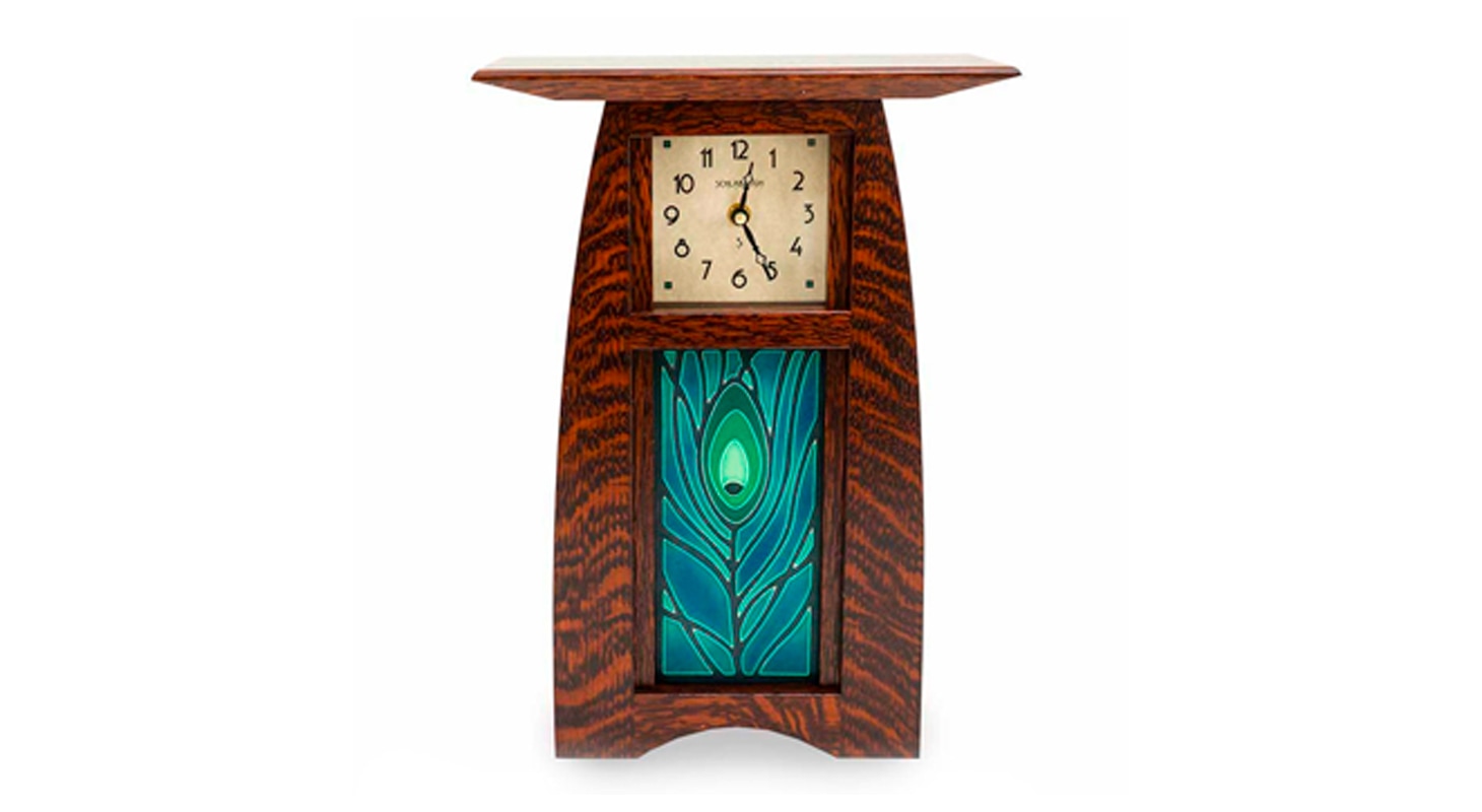 Tall Craftsman Clock with Peacock Tile